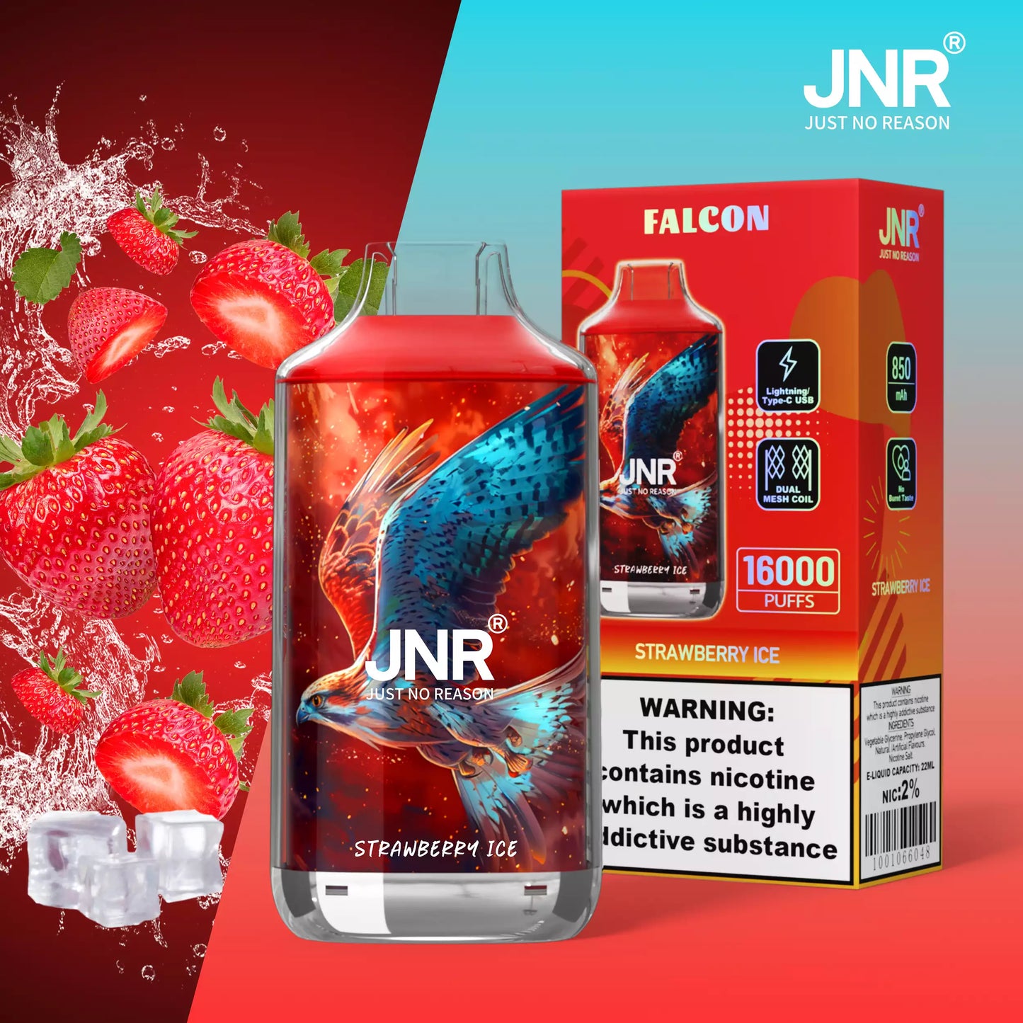 JNR Falcon 16000 Puffs Crystal Craft Dual Mesh 2% Nicotine ONE BOX - 10 PIECES