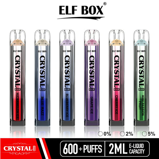 ELF BOX CRYSTAL BAR 600 Puffs 5%  Nicotine Rechargeable BOX - 10 pieces