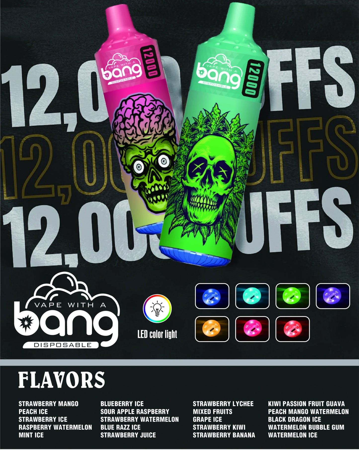 BANG 12000 Puffs 5% Nicotine Rechargeable Disposable BOX - 10 pieces