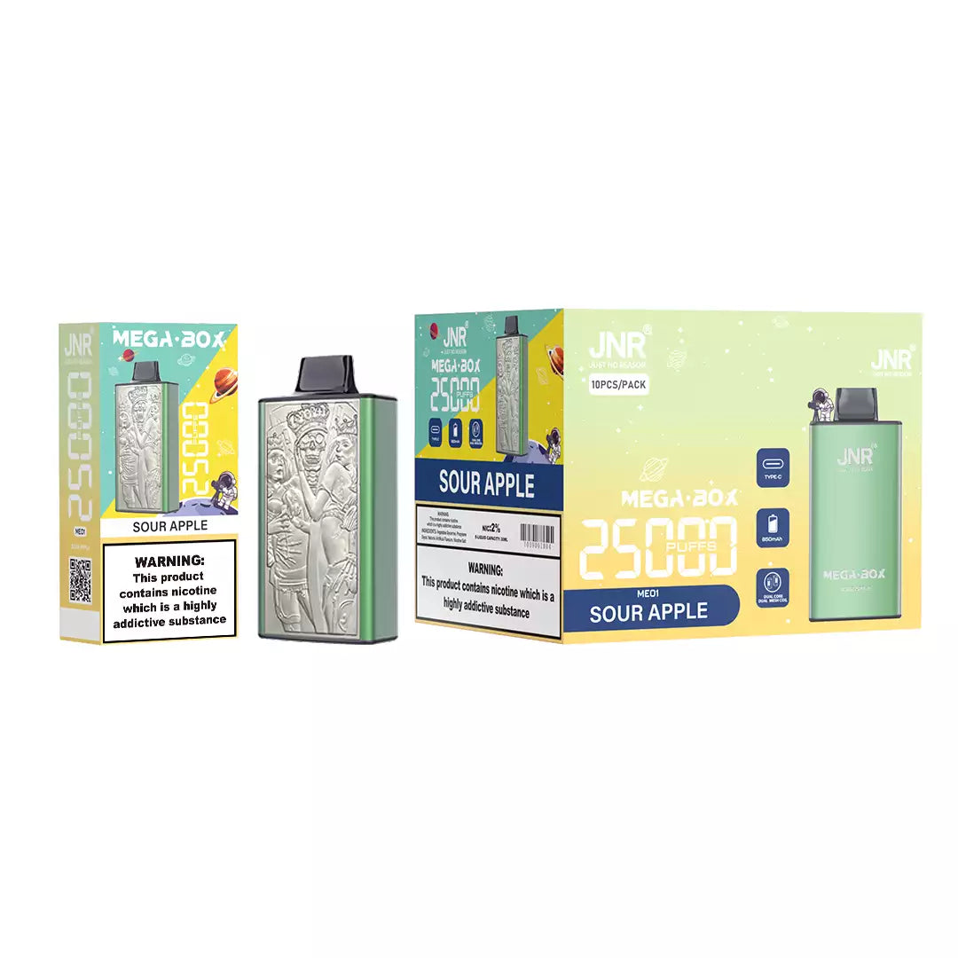 JNR Mega Box 25000 Puffs Dual Mesh 5% Nicotine Vapes, ONE BOX - 10 PIECES