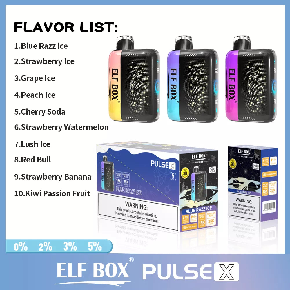 ELF PULSE X 25000 Puffs 5% Nicotine 3D Curved LED Screen BOX - 10 pieces