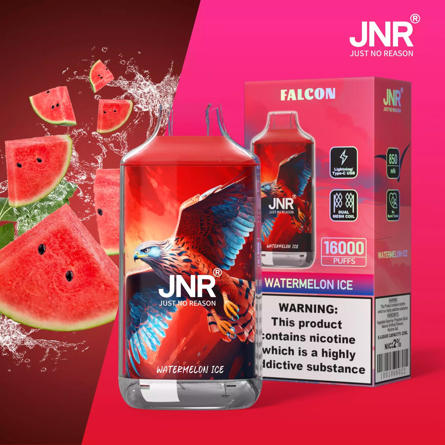 JNR Falcon 16000 Puffs Crystal Craft Dual Mesh 2% Nicotine ONE BOX - 10 PIECES