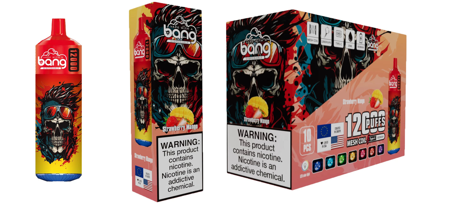 BANG 12000 Puffs 5% Nicotine Rechargeable Disposable BOX - 10 pieces