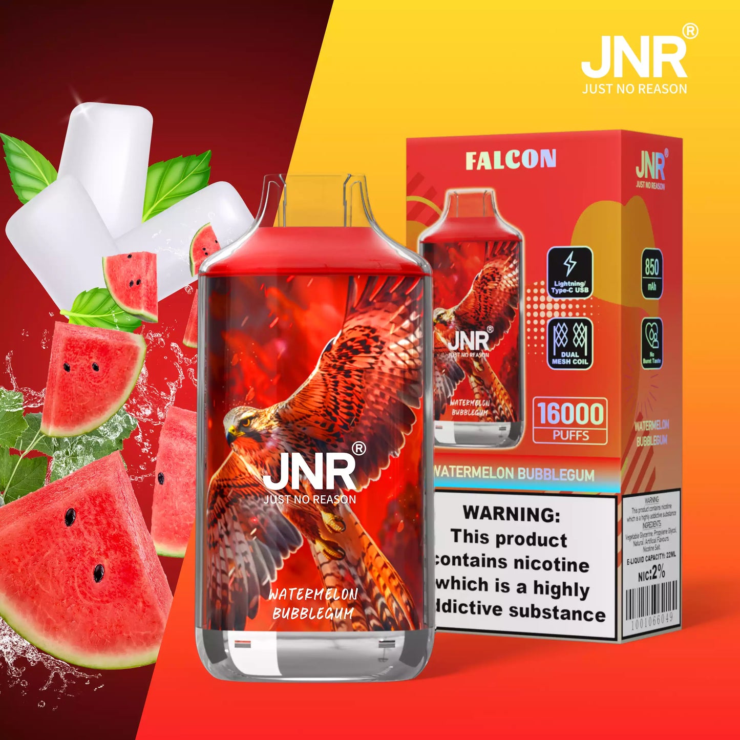 JNR Falcon 16000 Puffs Crystal Craft Dual Mesh 2% Nicotine ONE BOX - 10 PIECES