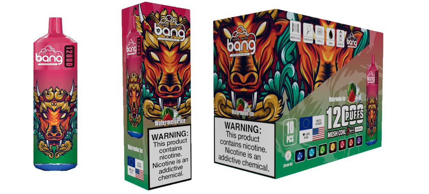 BANG 12000 Puffs 5% Nicotine Rechargeable Disposable BOX - 10 pieces