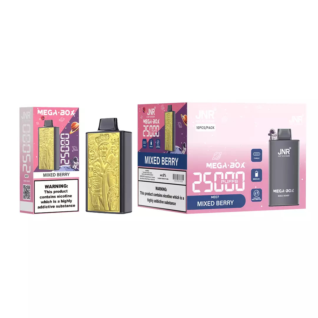 JNR Mega Box 25000 Puffs Dual Mesh 5% Nicotine Vapes, ONE BOX - 10 PIECES