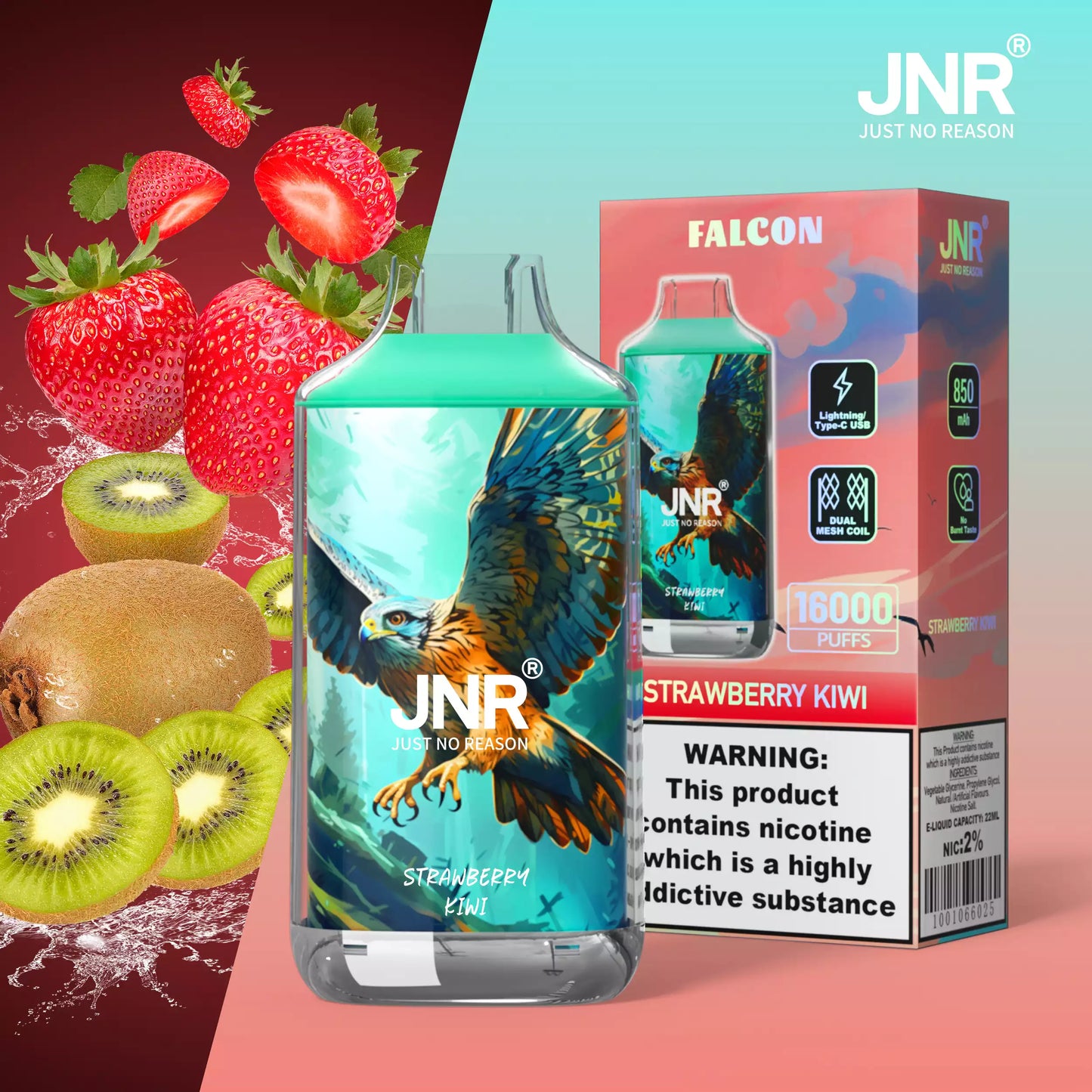 JNR Falcon 16000 Puffs Crystal Craft Dual Mesh 2% Nicotine ONE BOX - 10 PIECES